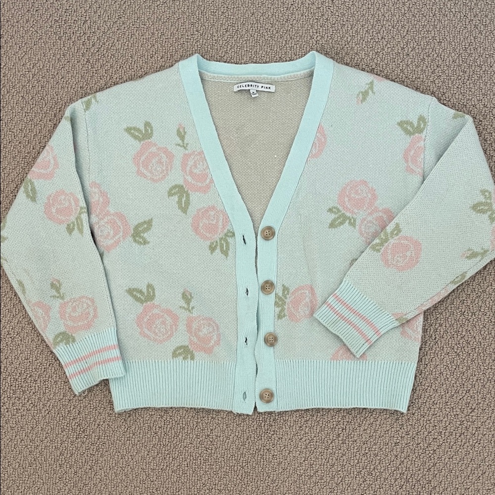Celebrity Pink Mint Green Floral Cardigan